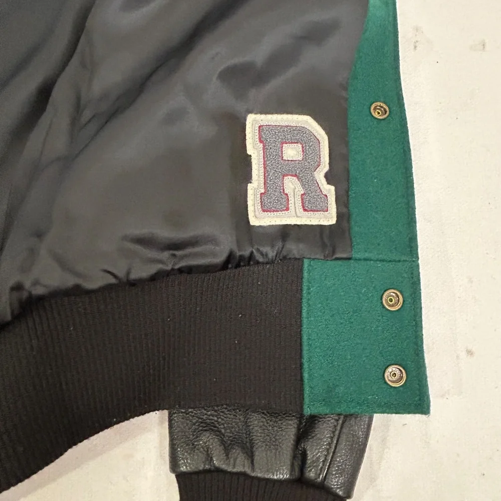 Roots Green Varsity‎ Jacket Sz S Wool Varsity Monogram Sleeve Logo Jacket